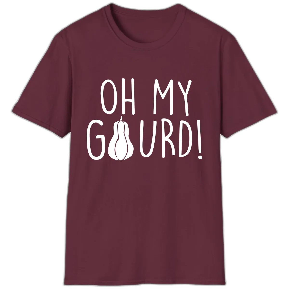 Oh My Gourd Thanksgiving Pun Design T-Shirt in Maroon